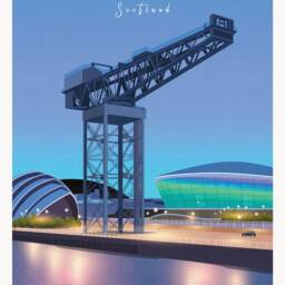 Glasgow Finnieston Travel Poster - Print Scottish Wall Art Historical Landmark Crane Sec Armadillo The Clyde Auditorium - thumbnail 3