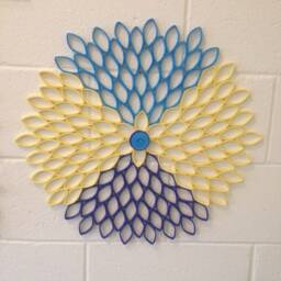Blue & Yellow Dahlia Wall Art Modern Geometric Paper Flower - thumbnail 2
