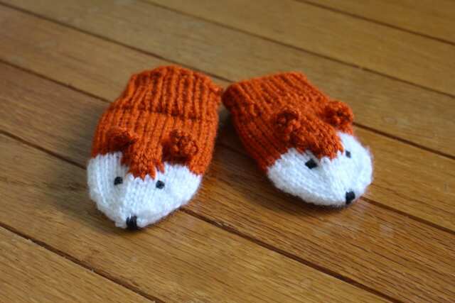 Hand-Knit Fox Mittens Baby/Toddler Kids Pumpkin & Cream - image 1