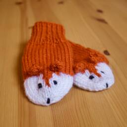 Hand-Knit Fox Mittens Baby/Toddler Kids  Pumpkin & Cream - thumbnail 2