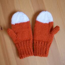 Hand-Knit Fox Mittens Baby/Toddler Kids  Pumpkin & Cream - thumbnail 3