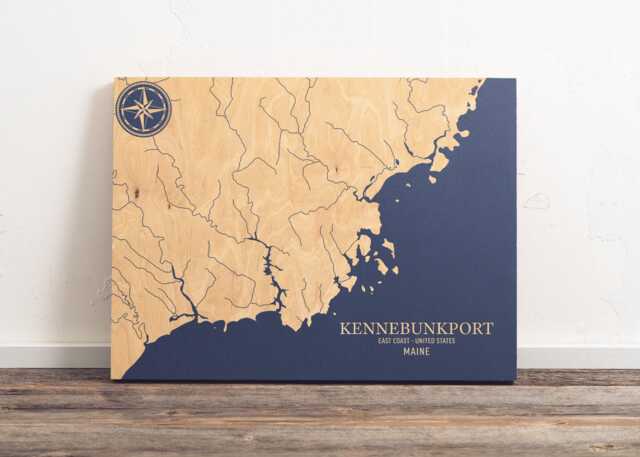 Kennebunkport, Maine Map - Engraved Wood Coastal Chart Wall Art Sign, Beach House Home Decor Nautical Print, Unique Personalized Family Gift - image 1