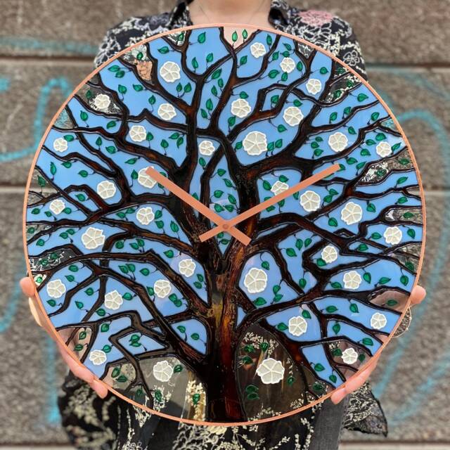 Spring Flower Tree Of Life Glass Wall Clock Modern Home & Kitchen Decor - image 1