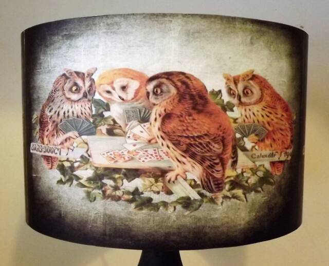 Owl Lampshade Vintage Card Game Design, Shabby Chic Light Shade - image 1