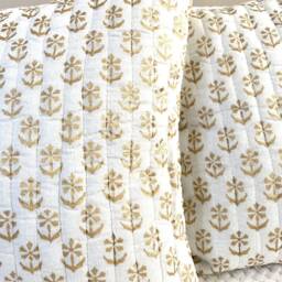 Cushion Cover, Throw Pillow Case, Cover, Block Print, White, Off White, Gold Leaf, Floral, 16 Inches, Accent Case Cushion, India Art Gift - thumbnail 3