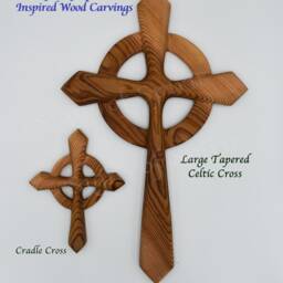 Tapered Celtic Cross Wall Decor Pointed Wood Carved Christian Religious Family Art Christening Baptism Cradle Retiring Gift - thumbnail 2