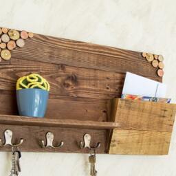 Handcrafted Wall Mounted Key Holder - Rustic Wood Entryway Organizer With Shelf - thumbnail 3