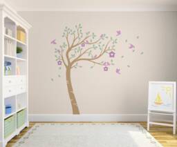 Birdhouse Tree Vinyl Wall Decal Custom Color Nursery Decor - thumbnail 1