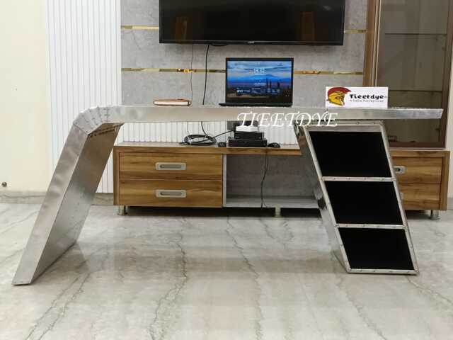Tieetdye Aviator Wing Desk Aluminium Table With 3 Shelves - image 1