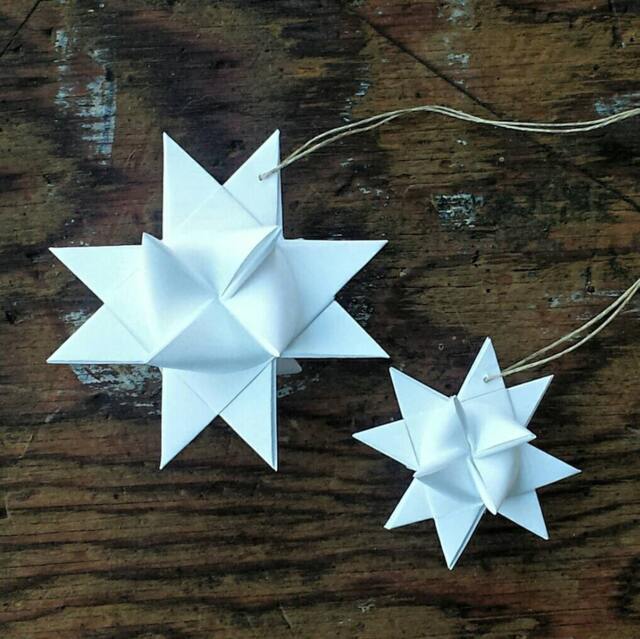 Upcycled Rustic Christmas, Danish Paper Folded Star Ornaments, 12 Pak White, Christmas Tree Decoration, Eco-Friendly Home Decor - image 1
