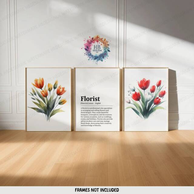 Florist Prints - Set Of 3 Posters - Flower Shop Wall Art Tulip Decor Print Gift Floral Definition Market Gifts - image 1