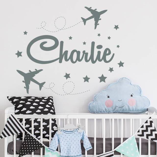 Personalized Boy Name Wall Decal Airplane Boys Decals Nursery Decor Plane Vinyl Sticker Room - Ma40 - image 1