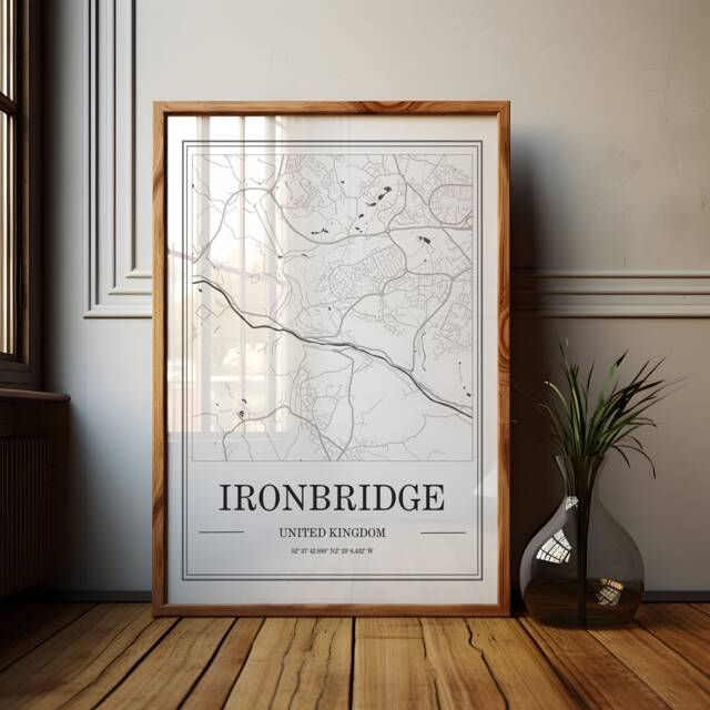 Ironbridge Map Art Print Minimalist Black & White Travel Decor - image 1