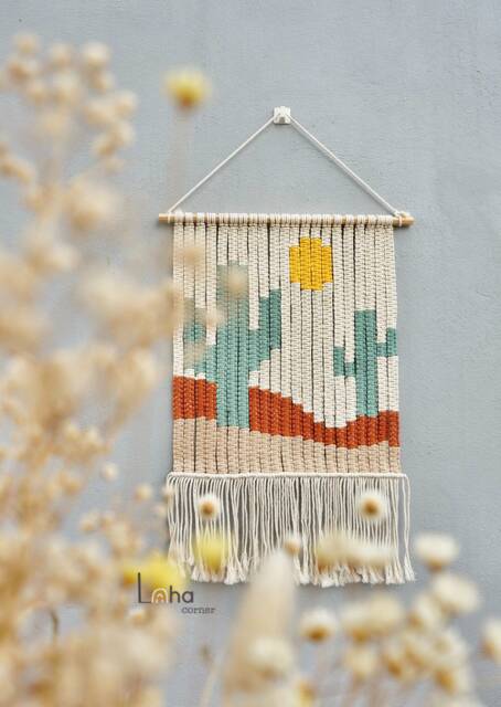 Mountain & Cactus Macrame Wall Hanging Custom Color Tapestry - image 1