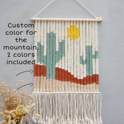 Mountain & Cactus Macrame Wall Hanging Custom Color Tapestry - thumbnail 3