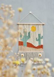 Mountain & Cactus Macrame Wall Hanging Custom Color Tapestry - thumbnail 1