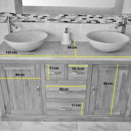 Solid Oak Bathroom Double Vanity Unit Cabinet White Quartz Marble Basin Set 603Wqsbc - thumbnail 4