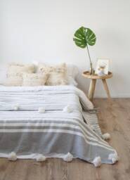 Handmade Cozy Blanket - Pom Tassel Throw Moroccan Organic Blanket Bedroom Gift Idea - thumbnail 1