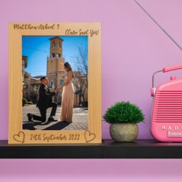 Personalised Engraved Engagement Wooden Photo Frame - Grey Or Beech Wood Etched Picture Engaged Keepsake For Couples Asked Said Yes - thumbnail 2