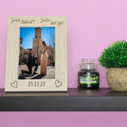 Personalised Engraved Engagement Wooden Photo Frame - Grey Or Beech Wood Etched Picture Engaged Keepsake For Couples Asked Said Yes - thumbnail 1