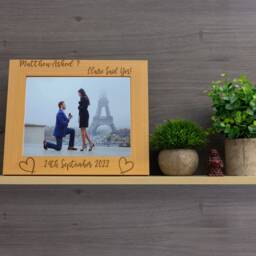 Personalised Engraved Engagement Wooden Photo Frame - Grey Or Beech Wood Etched Picture Engaged Keepsake For Couples Asked Said Yes - thumbnail 3