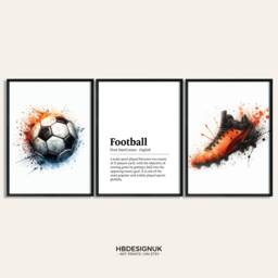 Football Posters Set - Of 3 Prints - Gifts Watercolor For Boys Bedroom Soccer Kids Wall Art Definiton Print - thumbnail 1