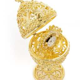Gold Faberge Egg Trinket Box With Clock, Swarovski Crystals - thumbnail 3