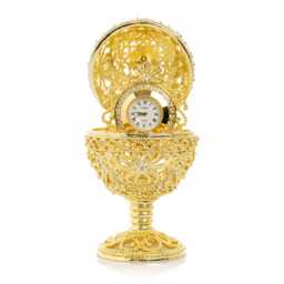 Gold Faberge Egg Trinket Box With Clock, Swarovski Crystals - thumbnail 1