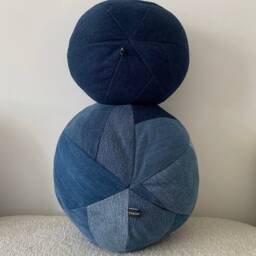 Denim Ball Pillow Patchwork Throw Pillow, Sphere Pillow - thumbnail 3