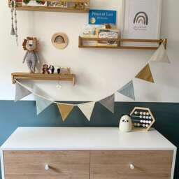 Linen Bunting - Duck Egg & Mustard Baby Shower Nursery Decor Wall Hanging Room Fabric Garland Boys Room- Playroom - thumbnail 2