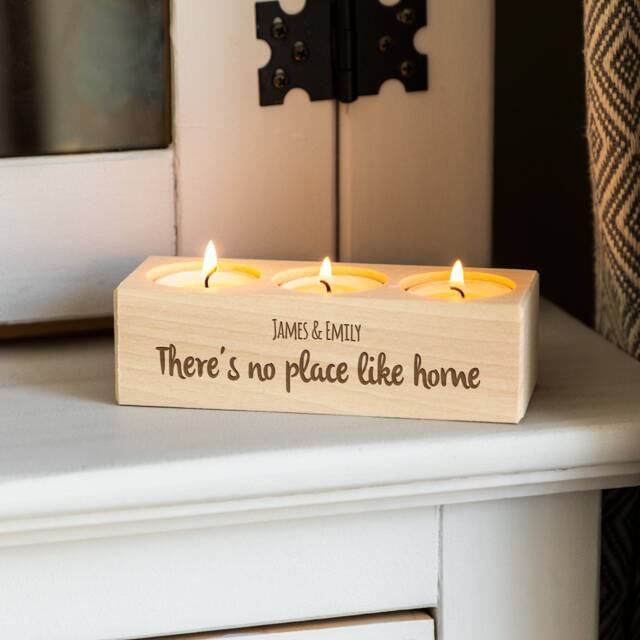Wood Candle Holder - No Place Like Home New Gift Personalised Tea Light For Couple Family Lc399 - image 1