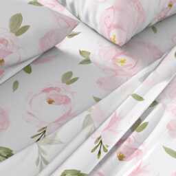 Floral Sheets - Blush Olive Leaves By Crystal_Walen Pink Pastel Roses White Cotton Sateen Sheet Set Bedding Spoonflower - thumbnail 2