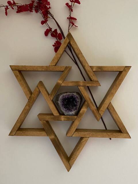 Wooden Star Shelf, Astronomy Decor, Crystal Display - image 1