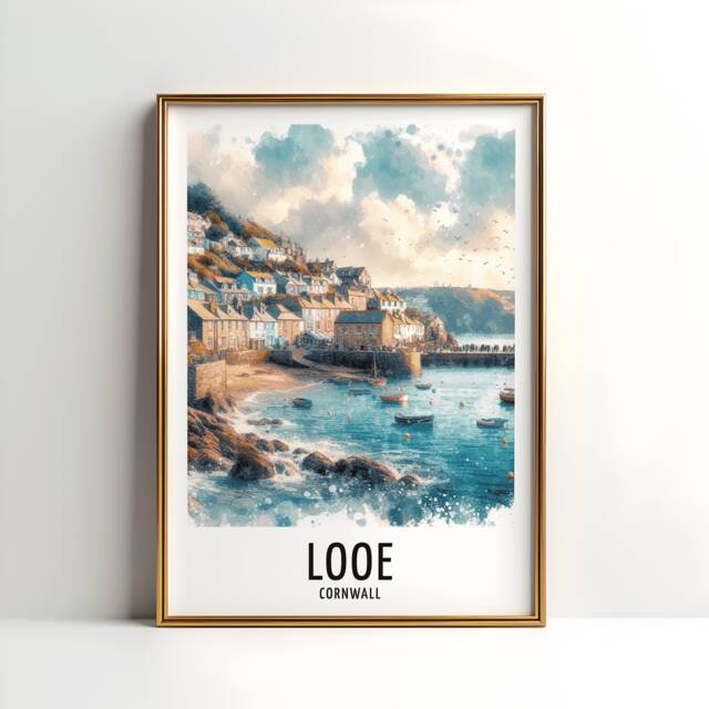 Looe Cornwall Travel Print - Watercolour Poster Design - Wall Artwork UK Gifts Home Decor Art Gift Painting Picture - image 1