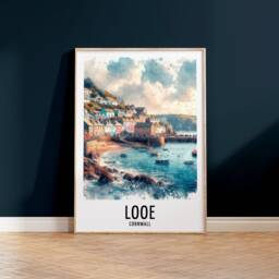 Looe Cornwall Travel Print - Watercolour Poster Design - Wall Artwork UK Gifts Home Decor Art Gift Painting Picture - thumbnail 2