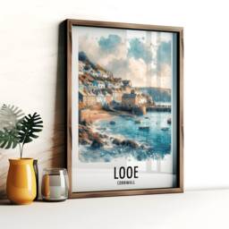 Looe Cornwall Travel Print - Watercolour Poster Design - Wall Artwork UK Gifts Home Decor Art Gift Painting Picture - thumbnail 3