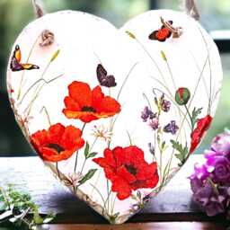 Hand-Painted Slate Poppy Heart Floral Wall Hanging, Memorial Plaque - thumbnail 3