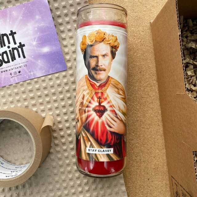 Saint Ron Burgundy Prayer Candle Scented Vegan Soy Wax, 120Hr Burn - image 1