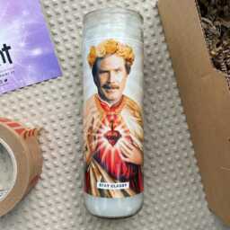 Saint Ron Burgundy Prayer Candle Scented Vegan Soy Wax, 120Hr Burn - thumbnail 2