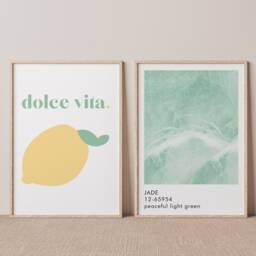 Dolce Vita Lemon Art Print Green Pastel Kitchen Decor - thumbnail 2