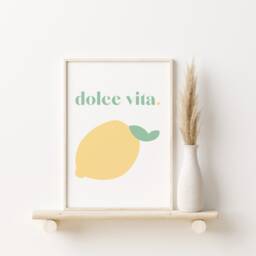 Dolce Vita Lemon Art Print Green Pastel Kitchen Decor - thumbnail 3