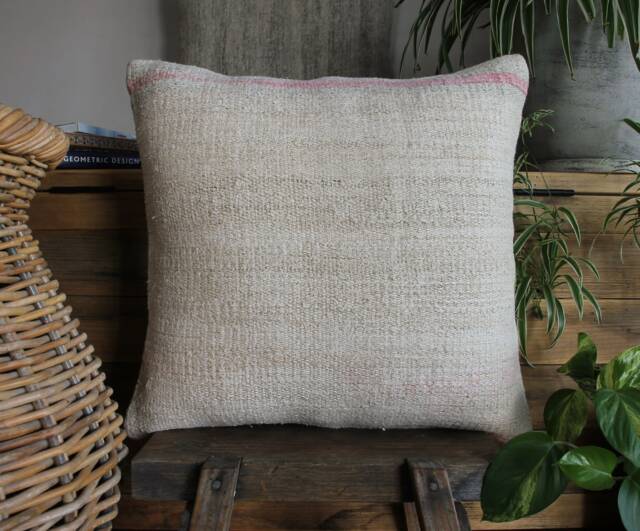 50cm - Or 20 Inches Vintage Kilim Cushion Cover Handwoven - Hemp/Wool/Linen Soft Feel Off White Natural #3 - image 1