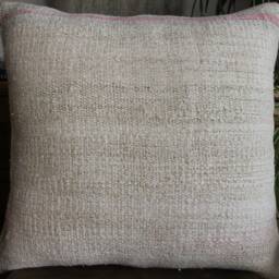 50cm - Or 20 Inches Vintage Kilim Cushion Cover Handwoven - Hemp/Wool/Linen Soft Feel Off White Natural #3 - thumbnail 2