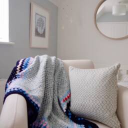 Blanket - Scandi Navy White Blue Red Pink Vintage Knitted Crocheted Nursery Armchair Throw Blanket - thumbnail 3