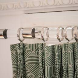Clear Curtain Pole With Nickel Brackets & End Caps - Strong Modern Rail Lucite Acrylic Custom Sizes - thumbnail 2