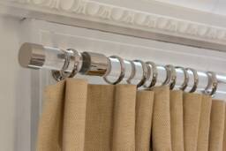 Clear Curtain Pole With Nickel Brackets & End Caps - Strong Modern Rail Lucite Acrylic Custom Sizes - thumbnail 1