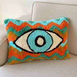 Hand Tufted Evil Eye Pillow Cover, Turkish Greek Blue Cushion Case, Good Luck Home Decor, Protection Amulet Throw Pillow, Boho Bedding - thumbnail 2