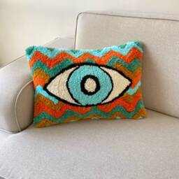 Hand Tufted Evil Eye Pillow Cover, Turkish Greek Blue Cushion Case, Good Luck Home Decor, Protection Amulet Throw Pillow, Boho Bedding - thumbnail 4