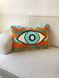 Hand Tufted Evil Eye Pillow Cover, Turkish Greek Blue Cushion Case, Good Luck Home Decor, Protection Amulet Throw Pillow, Boho Bedding - thumbnail 1