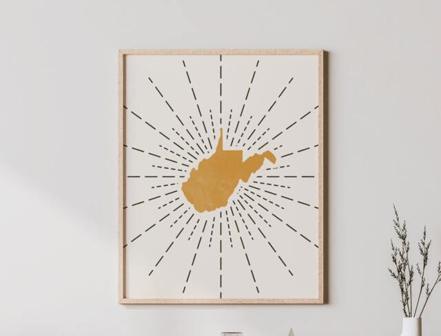 West Virginia Boho Wall Art - Mid Century Modern State Of Virginia, Bohemian Decor, Print - image 1